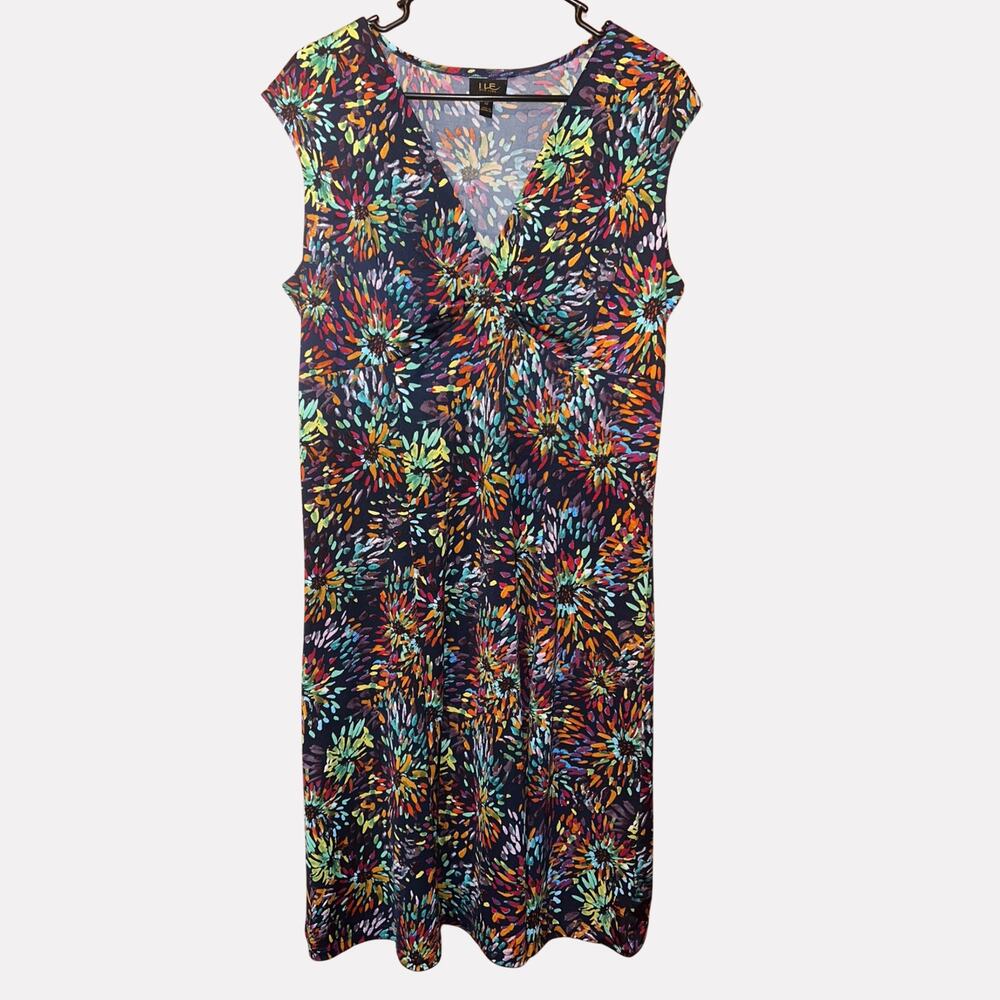 ILE New York L Abstract Floral Twist Front Midi Dress Neon Y2K Resort Aesthetic